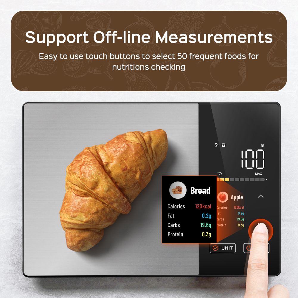 Smart Digital Food Kitchen Scale with Nutritional Calculator, On-Screen Nutrient Info, Free App for Calorie & V1181-EHN0217
