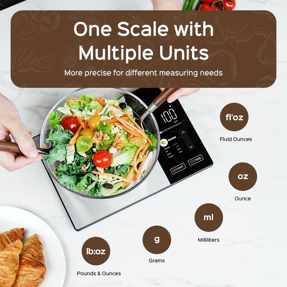 Smart Digital Food Kitchen Scale with Nutritional Calculator, On-Screen Nutrient Info, Free App for Calorie & V1181-EHN0217