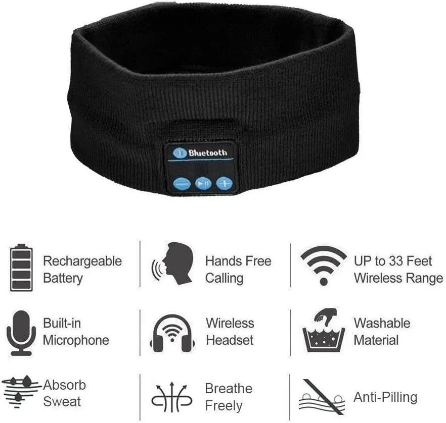 Headset Bluetooth 5.0 Wireless Stereo Earbud Headphone Sports Headband w/Mic-Black V1181-SEA0001