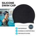 Silicone Swimming Cap Large Waterproof Swim Hat for Long Hair Men Women Adults V1181-SEA0002-BK
