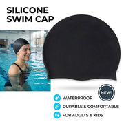 Silicone Swimming Cap Large Waterproof Swim Hat for Long Hair Men Women Adults-Blue