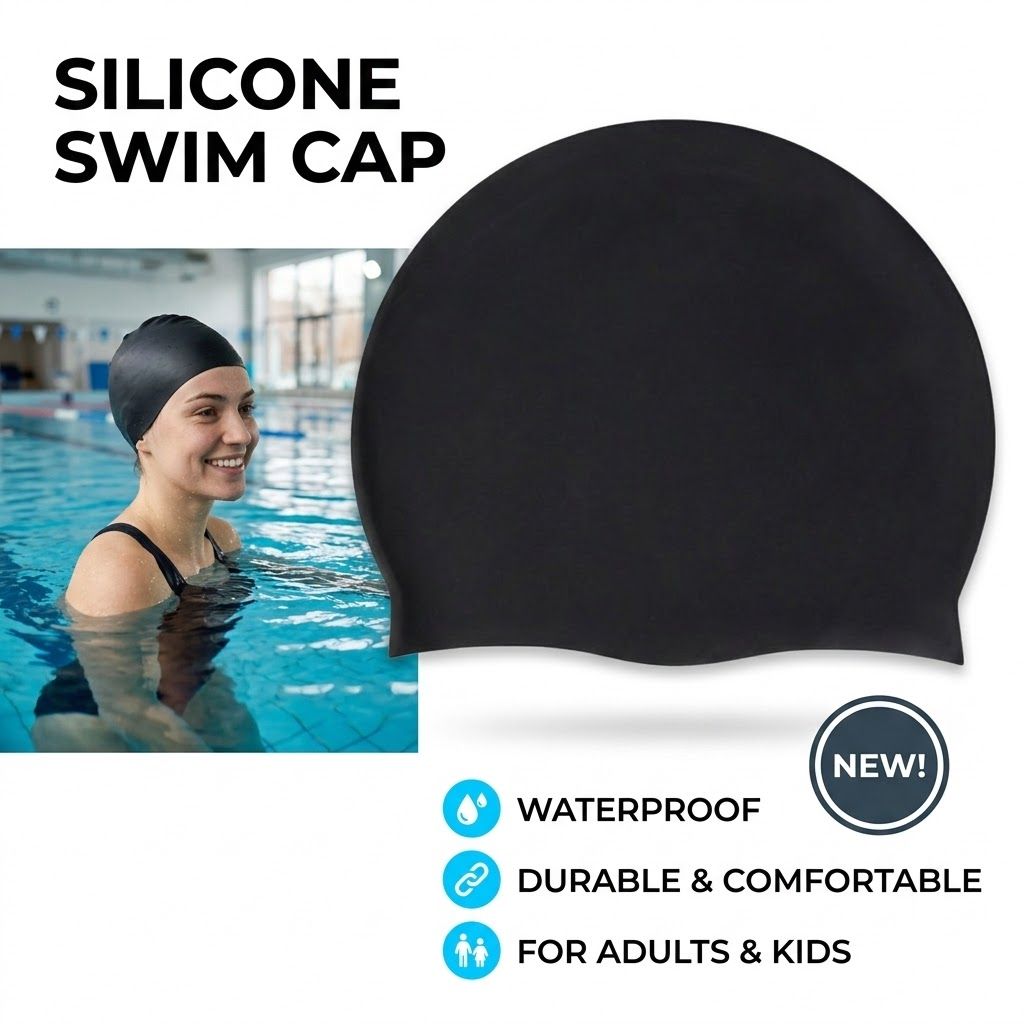 Silicone Swimming Cap Large Waterproof Swim Hat for Long Hair Men Women Adults-Blue