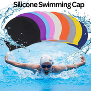 Silicone Swimming Cap Large Waterproof Swim Hat for Long Hair Men Women Adults-Blue