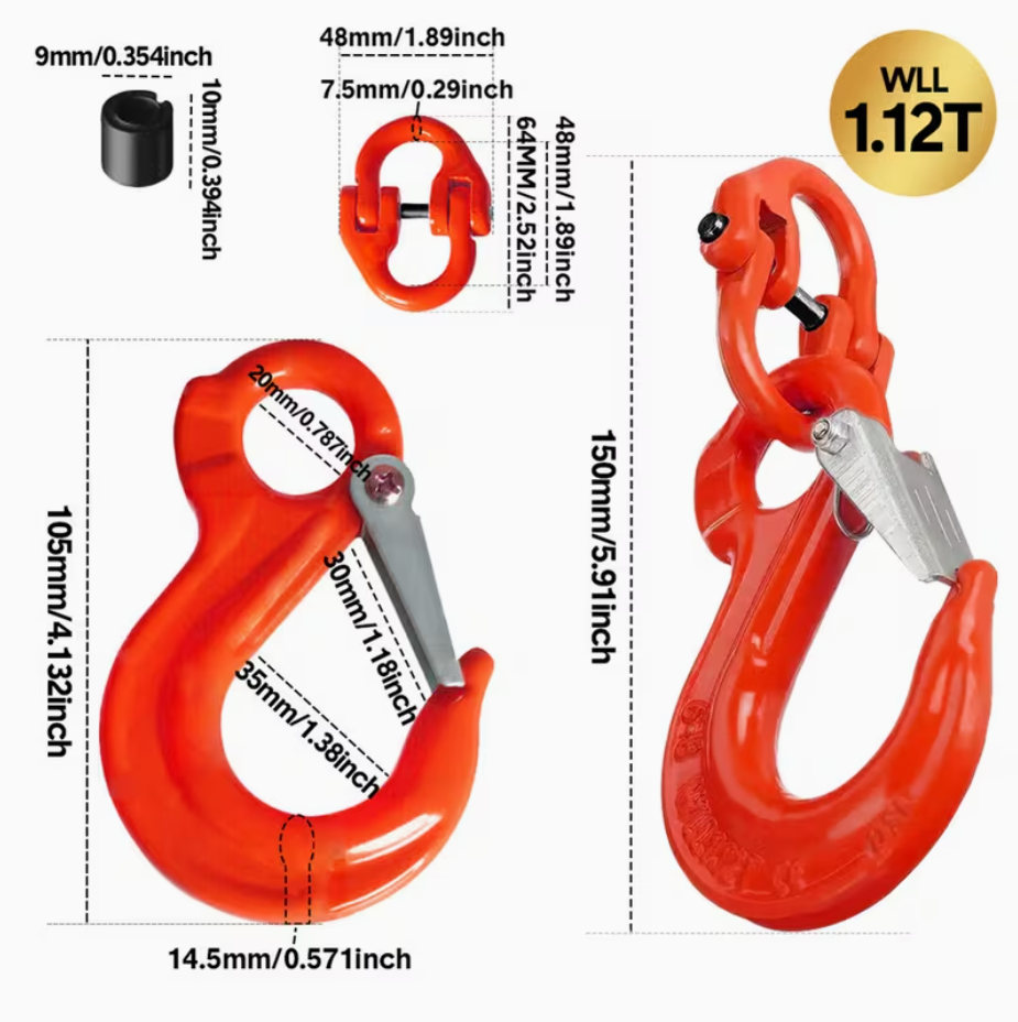 2SET 1.12T Sling Hook Heavy Duty Hammerlock/Slip Hook Kit With Swivel Winch & Safety Latch-Red