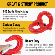 2SET 1.12T Sling Hook Heavy Duty Hammerlock/Slip Hook Kit With Swivel Winch & Safety Latch-Red