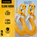 2SET 1.12T Sling Hook Heavy Duty Hammerlock/Slip Hook Kit With Swivel Winch & Safety Latch-Yellow