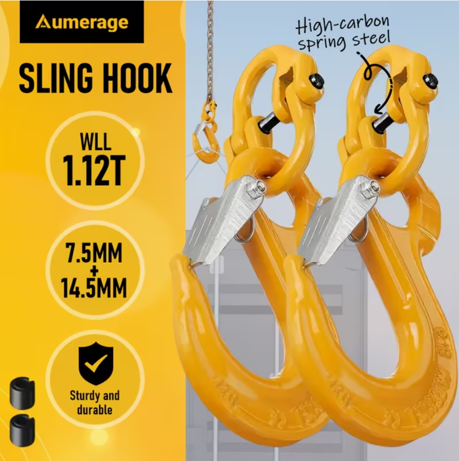2SET 1.12T Sling Hook Heavy Duty Hammerlock/Slip Hook Kit With Swivel Winch & Safety Latch-Yellow