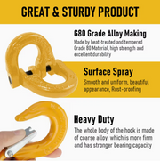 2SET 1.12T Sling Hook Heavy Duty Hammerlock/Slip Hook Kit With Swivel Winch & Safety Latch-Yellow