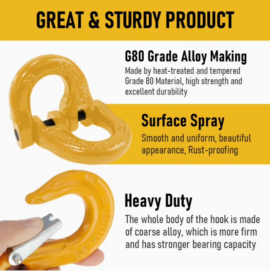 2SET 1.12T Sling Hook Heavy Duty Hammerlock/Slip Hook Kit With Swivel Winch & Safety Latch-Yellow