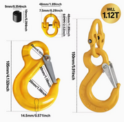 2SET 1.12T Sling Hook Heavy Duty Hammerlock/Slip Hook Kit With Swivel Winch & Safety Latch-Yellow