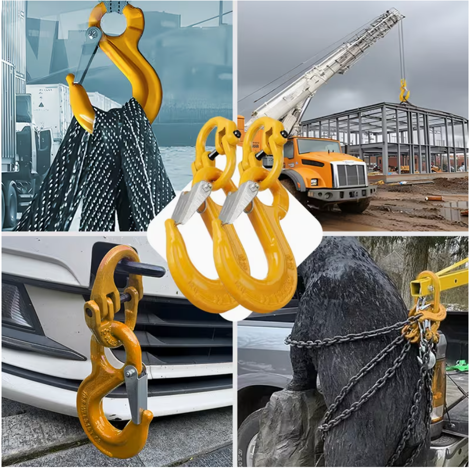 2SET 1.12T Sling Hook Heavy Duty Hammerlock/Slip Hook Kit With Swivel Winch & Safety Latch-Yellow