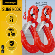 2SETS 2T Sling Hook With Hammerlock Heavy Duty Safety Latch Swivel Winch Hook For Trailer Safety Chain-Red