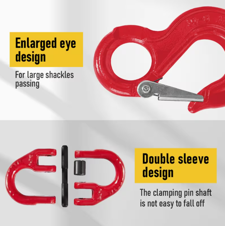 2SETS 2T Sling Hook With Hammerlock Heavy Duty Safety Latch Swivel Winch Hook For Trailer Safety Chain-Red
