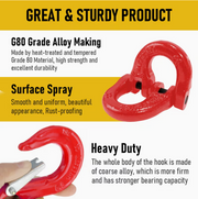 2SETS 2T Sling Hook With Hammerlock Heavy Duty Safety Latch Swivel Winch Hook For Trailer Safety Chain-Red