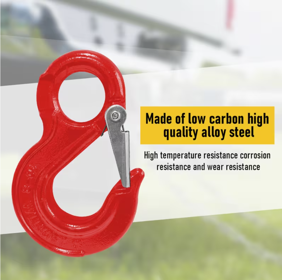 2SETS 2T Sling Hook With Hammerlock Heavy Duty Safety Latch Swivel Winch Hook For Trailer Safety Chain-Red