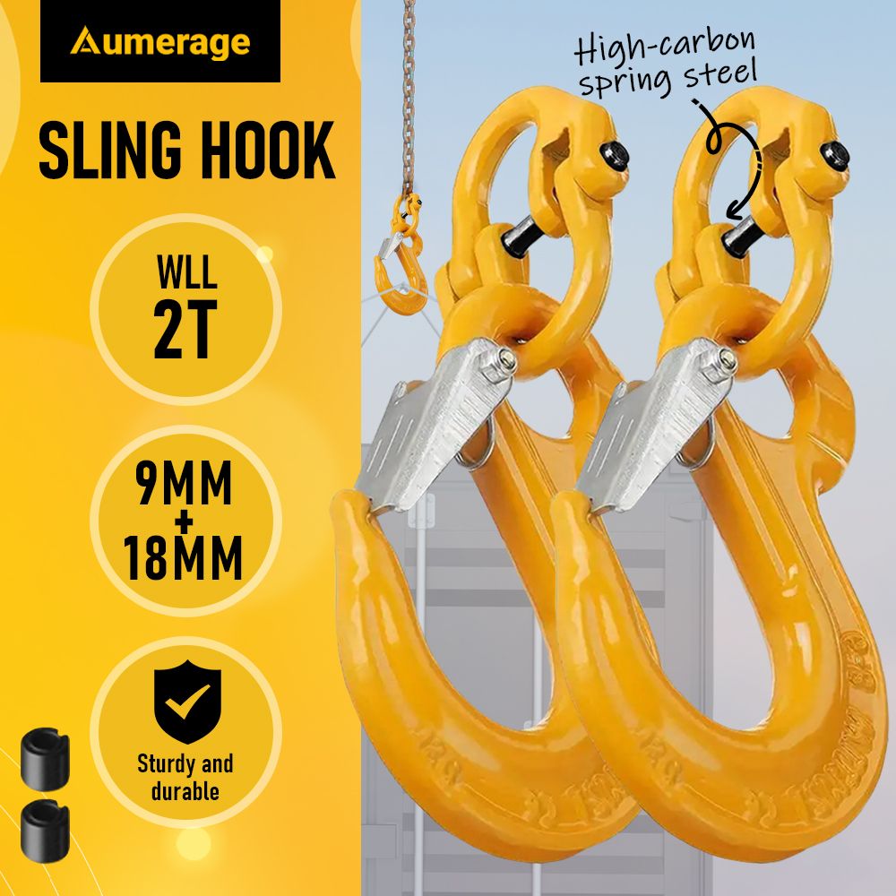 2SETS 2T Sling Hook With Hammerlock Heavy Duty Safety Latch Swivel Winch Hook For Trailer Safety Chain-Yellow V1181-SH-2T-Y