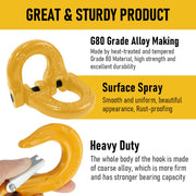 2SETS 2T Sling Hook With Hammerlock Heavy Duty Safety Latch Swivel Winch Hook For Trailer Safety Chain-Yellow V1181-SH-2T-Y