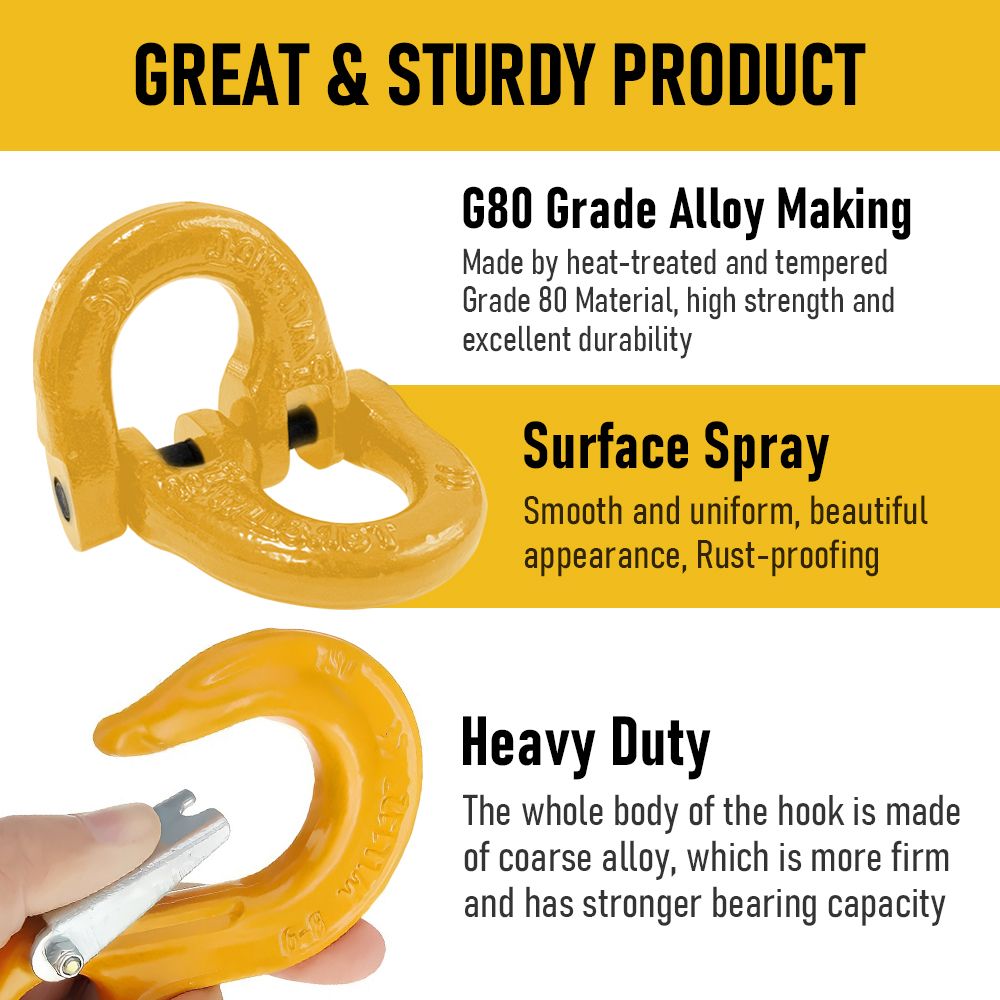 2SETS 2T Sling Hook With Hammerlock Heavy Duty Safety Latch Swivel Winch Hook For Trailer Safety Chain-Yellow V1181-SH-2T-Y