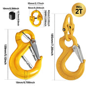 2SETS 2T Sling Hook With Hammerlock Heavy Duty Safety Latch Swivel Winch Hook For Trailer Safety Chain-Yellow V1181-SH-2T-Y