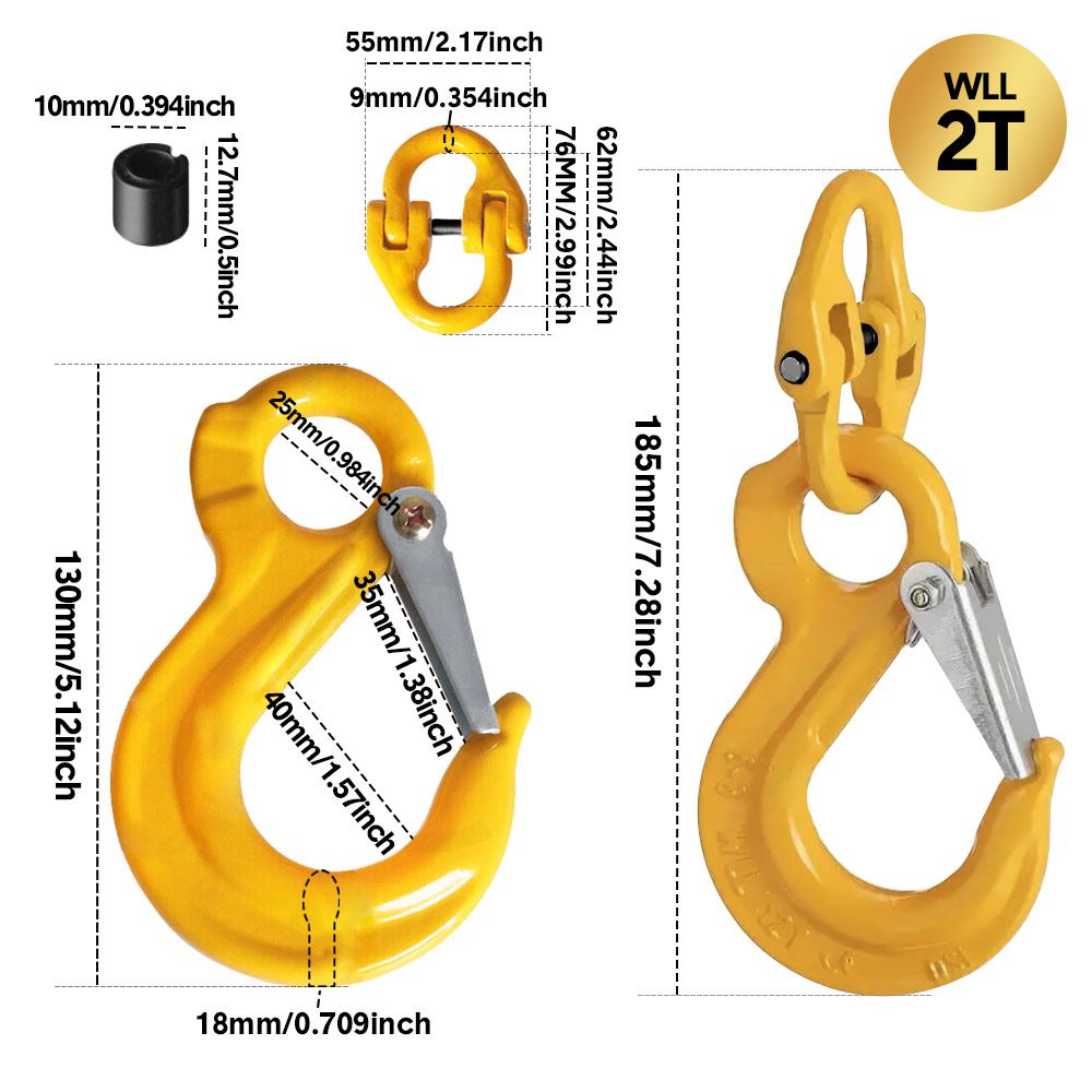 2SETS 2T Sling Hook With Hammerlock Heavy Duty Safety Latch Swivel Winch Hook For Trailer Safety Chain-Yellow V1181-SH-2T-Y