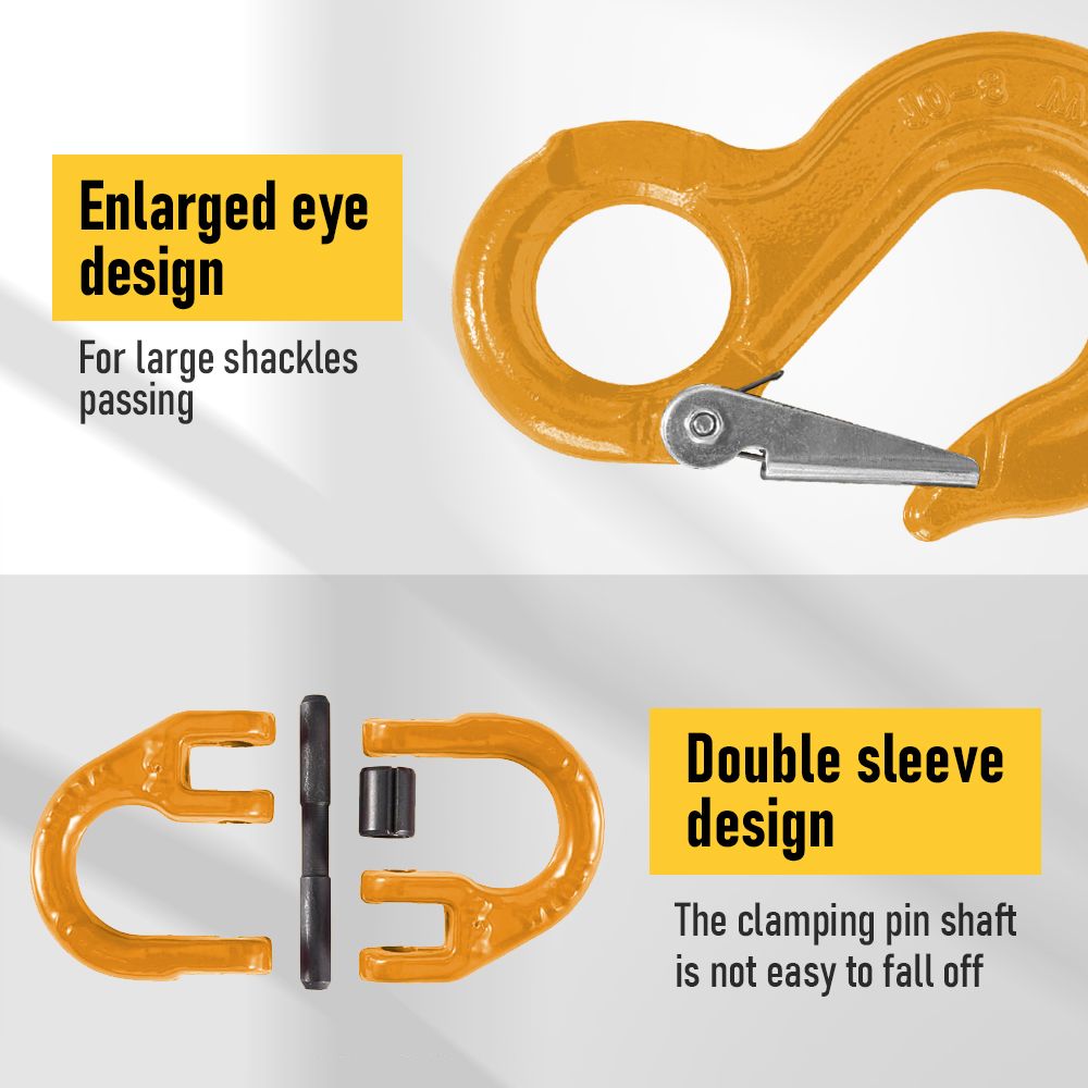2SETS 2T Sling Hook With Hammerlock Heavy Duty Safety Latch Swivel Winch Hook For Trailer Safety Chain-Yellow V1181-SH-2T-Y