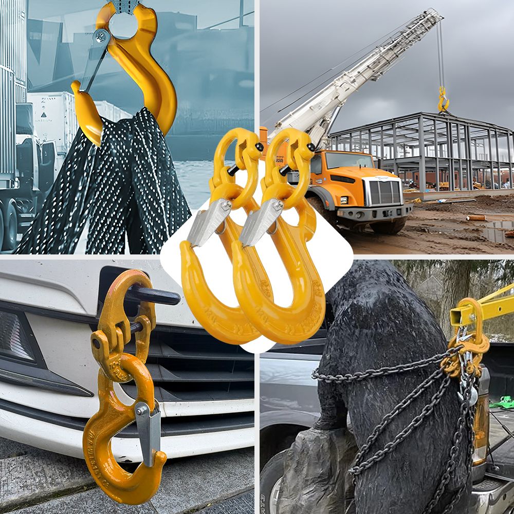 2SETS 2T Sling Hook With Hammerlock Heavy Duty Safety Latch Swivel Winch Hook For Trailer Safety Chain-Yellow V1181-SH-2T-Y