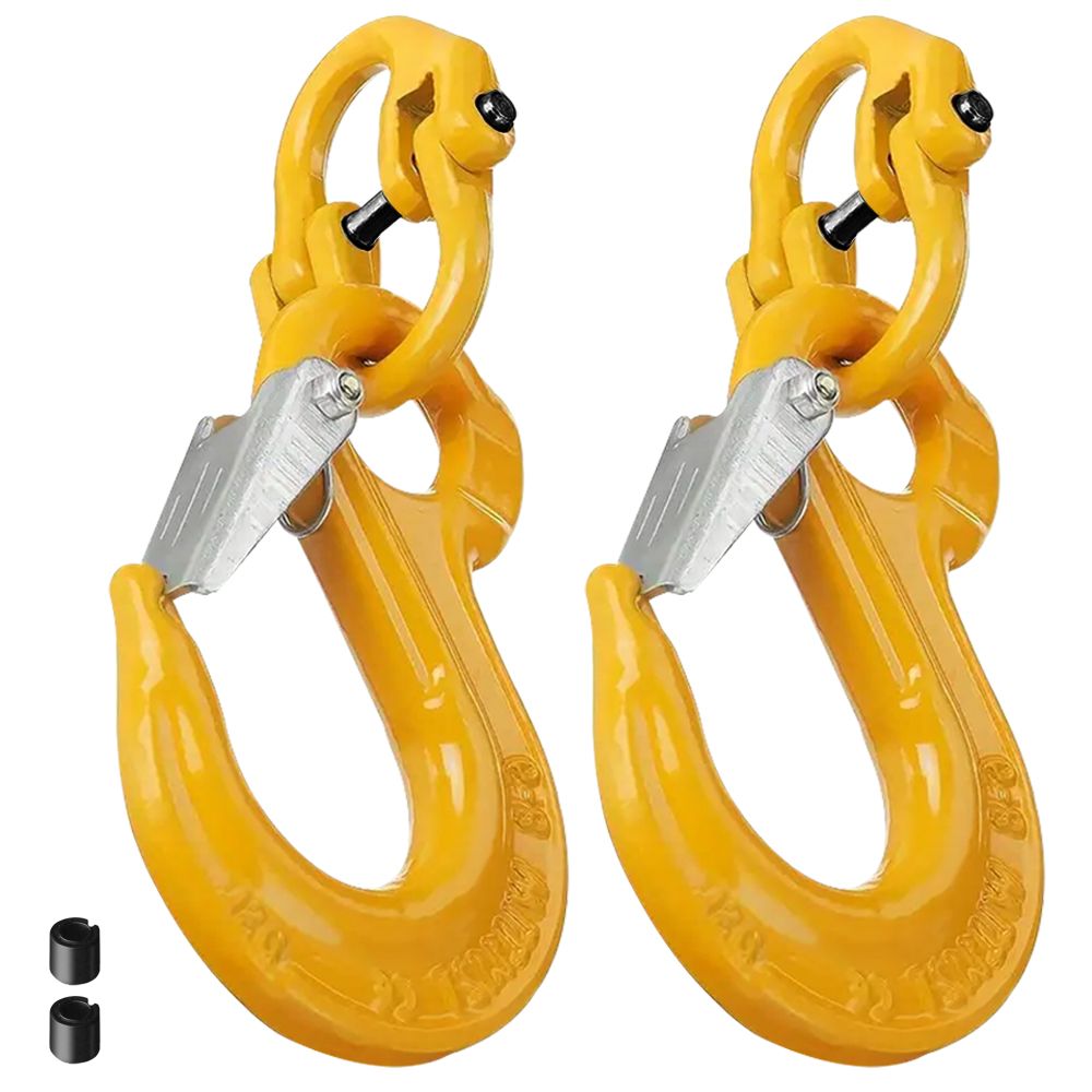 2SETS 2T Sling Hook With Hammerlock Heavy Duty Safety Latch Swivel Winch Hook For Trailer Safety Chain-Yellow V1181-SH-2T-Y