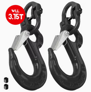 2SET 3.15T Sling Hook Heavy Duty Hammerlock/Slip Hook Kit With Swivel Winch & Safety Latch-Black