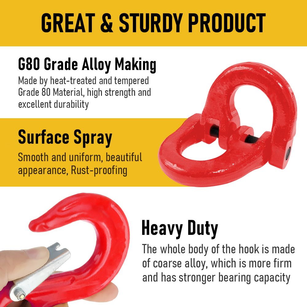 2SET 3.15T Sling Hook Heavy Duty Hammerlock/Slip Hook Kit With Swivel Winch & Safety Latch V1181-SH-315T-R