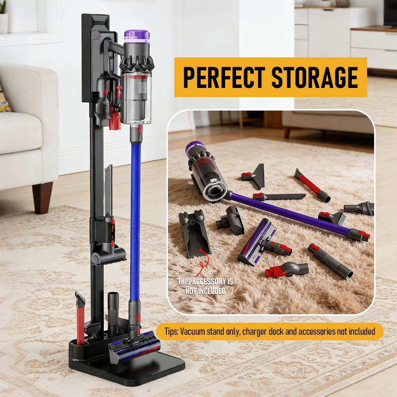Freestanding Holder for Dyson Vacuum Stand - Suitable for Dyson V6 V7 V8 V10 V11 V12 V15 Vacuum Cleaners V1181-VS-S1