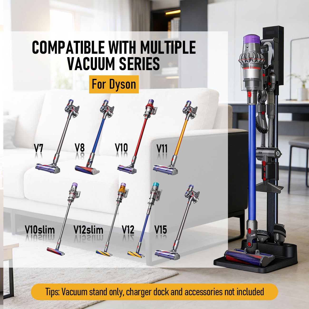 Freestanding Holder for Dyson Vacuum Stand - Suitable for Dyson V6 V7 V8 V10 V11 V12 V15 Vacuum Cleaners V1181-VS-S1