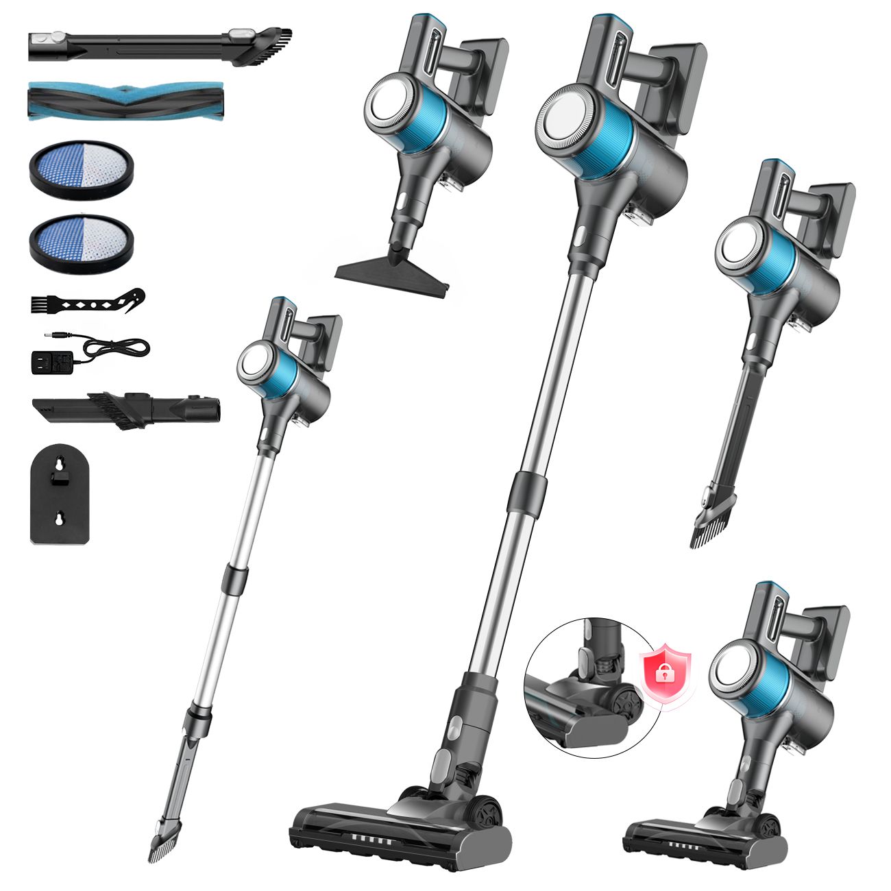 8-in-1 Cordless Vacuum Cleaner 2 Modes Anti-Tangle Brush For Pet Hair On Hardwood Floors & Carpets V1181-XT4-BL