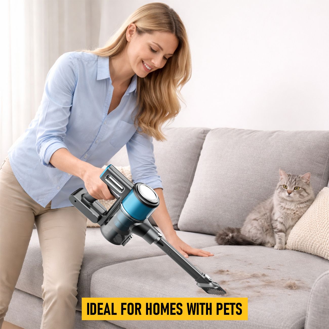 8-in-1 Cordless Vacuum Cleaner 2 Modes Anti-Tangle Brush For Pet Hair On Hardwood Floors & Carpets V1181-XT4-BL