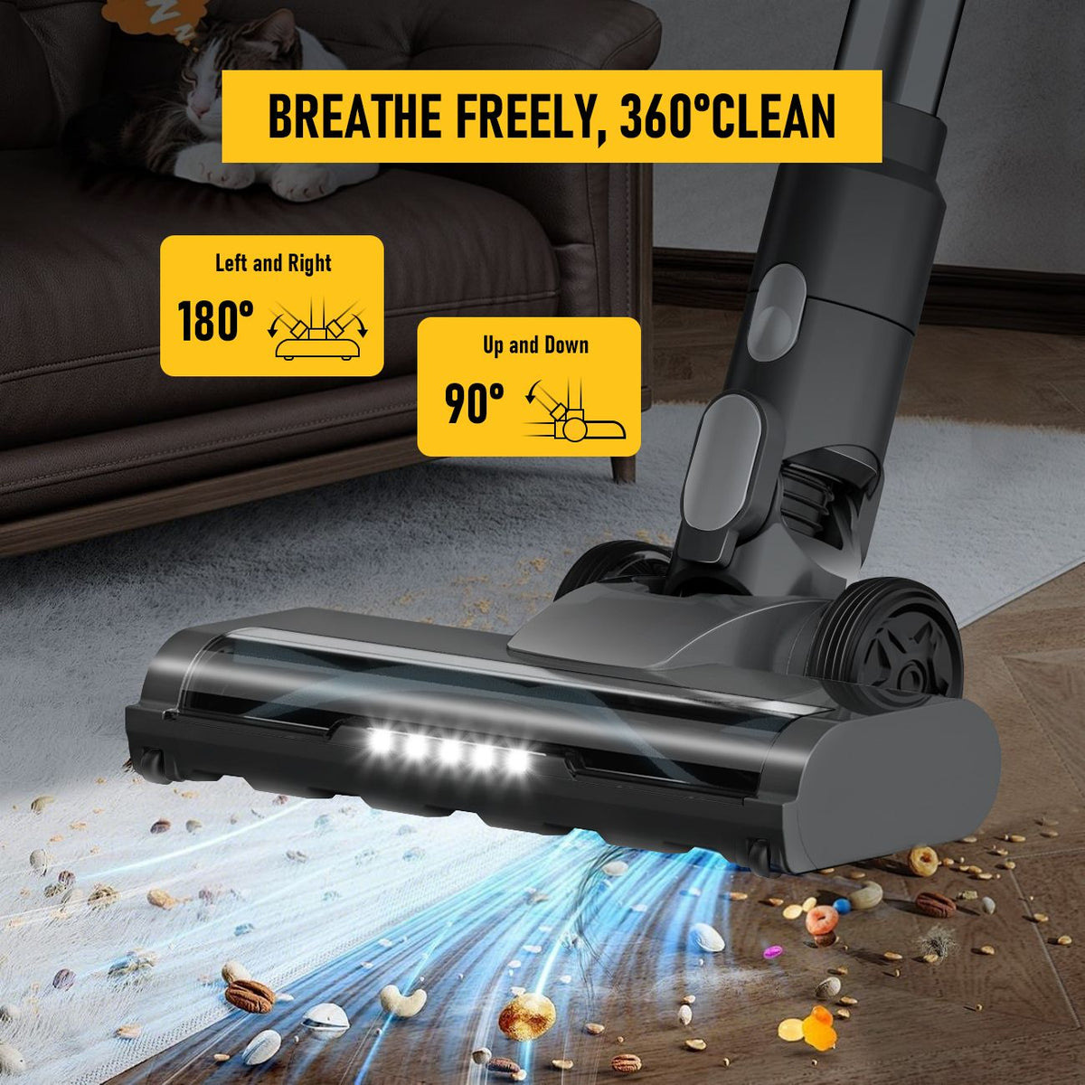 8-in-1 Cordless Vacuum Cleaner 2 Modes Anti-Tangle Brush For Pet Hair On Hardwood Floors & Carpets V1181-XT4-BL