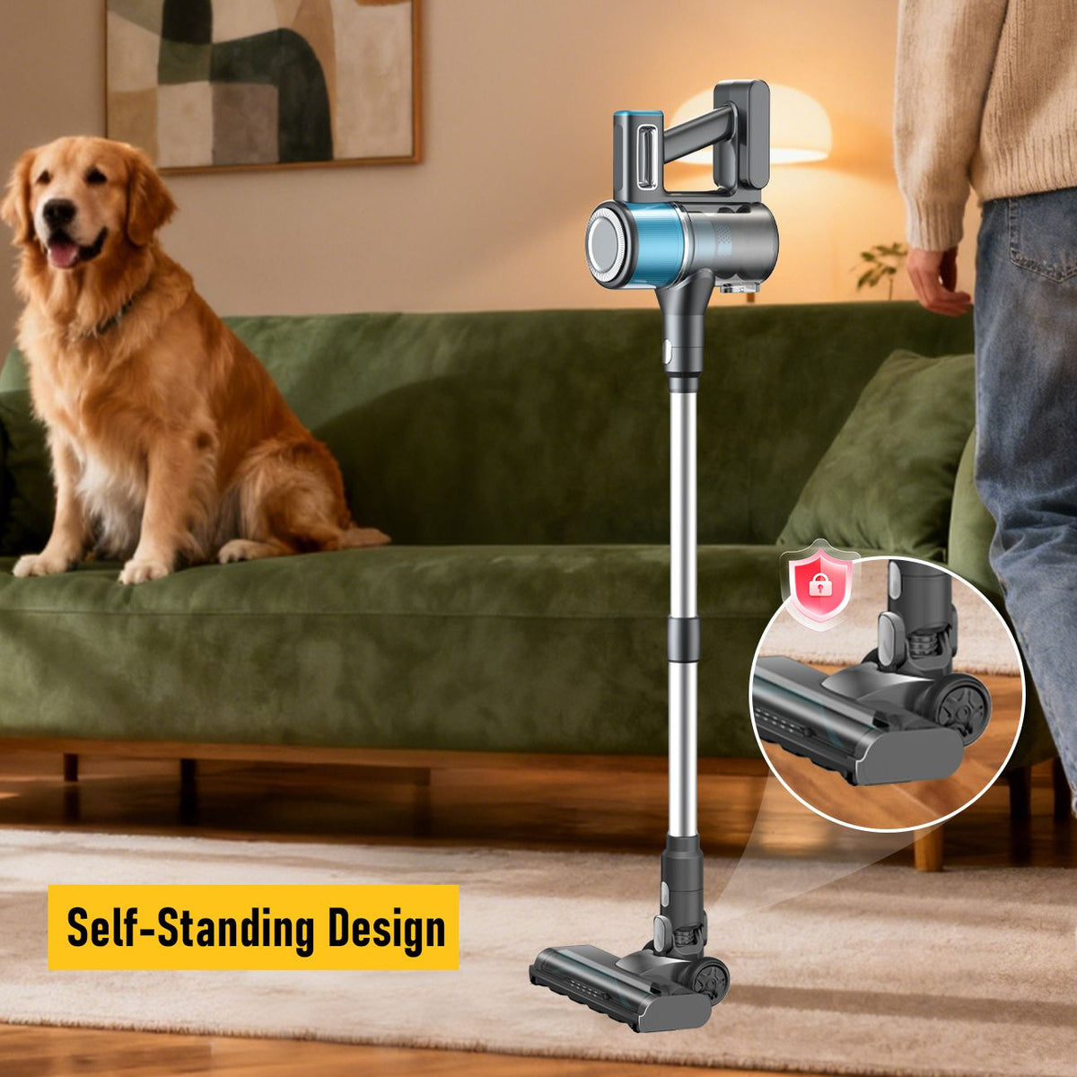 8-in-1 Cordless Vacuum Cleaner 2 Modes Anti-Tangle Brush For Pet Hair On Hardwood Floors & Carpets V1181-XT4-BL