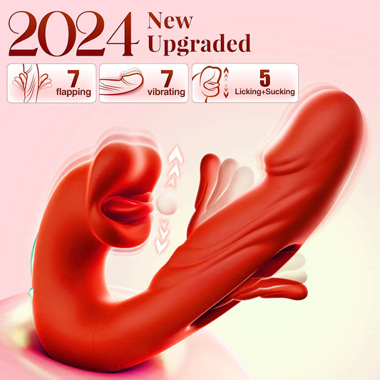 3-in-1 mouth slap tongue vibrator female 7-frequency sucking button G-spot masturbator-RED V1183-FJ-KA-3