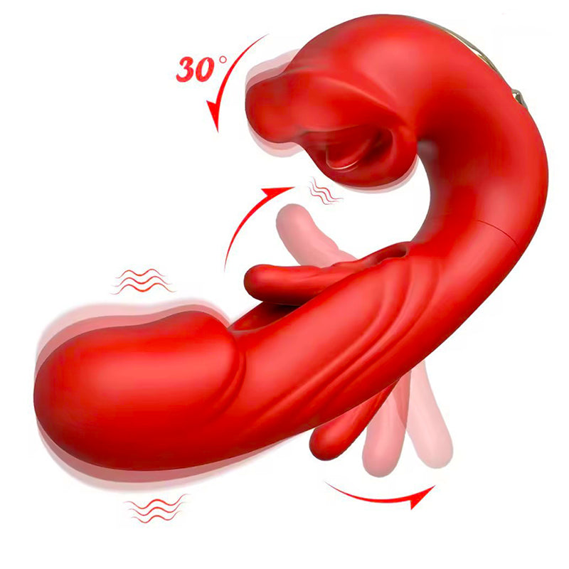 3-in-1 mouth slap tongue vibrator female 7-frequency sucking button G-spot masturbator-RED V1183-FJ-KA-3
