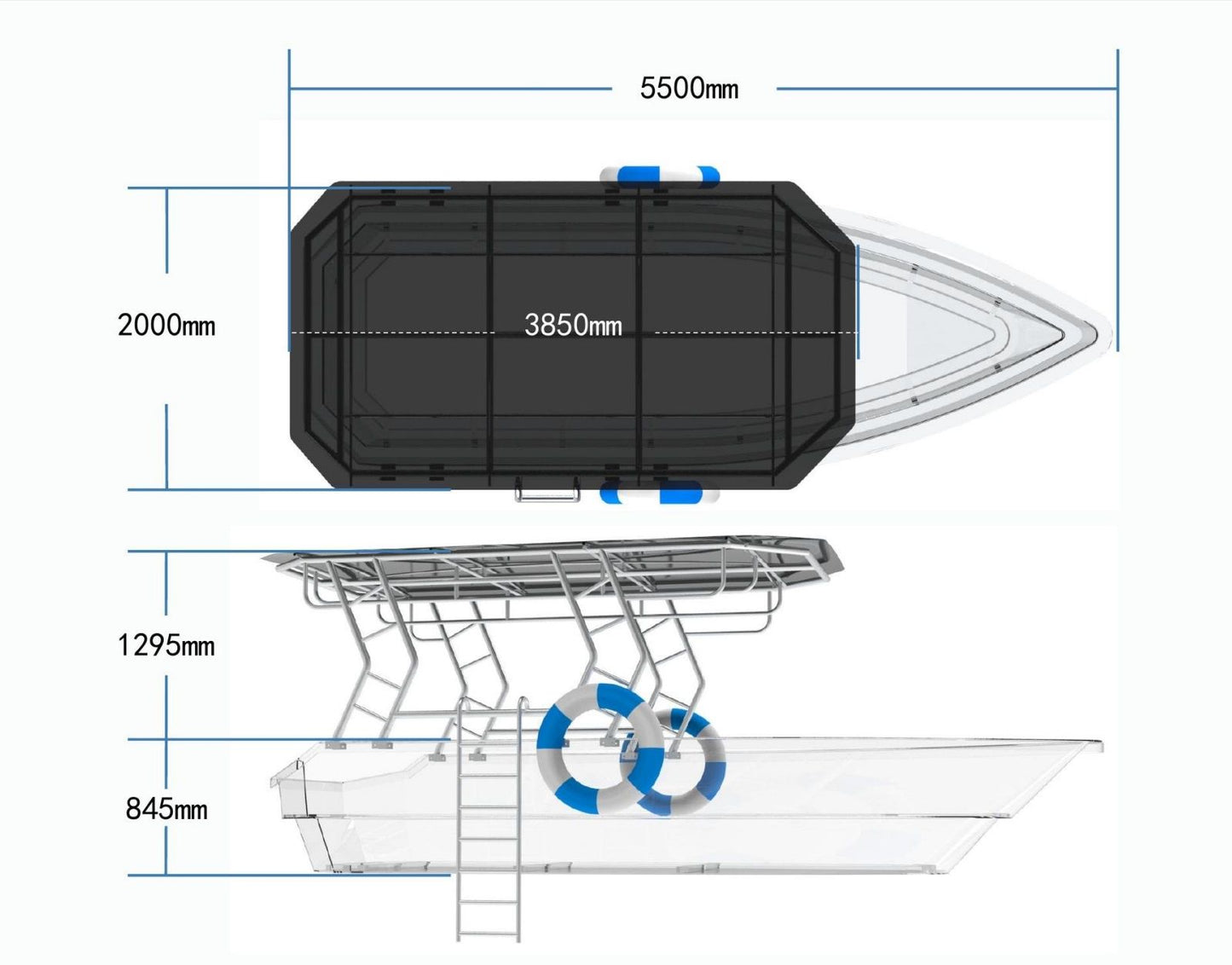 5.6m (12-Person) Smart Electric Power Transparent Boat V1184-12-PERSON-SMART-ELECTRIC-POWER-TRANSPARENT-BOAT