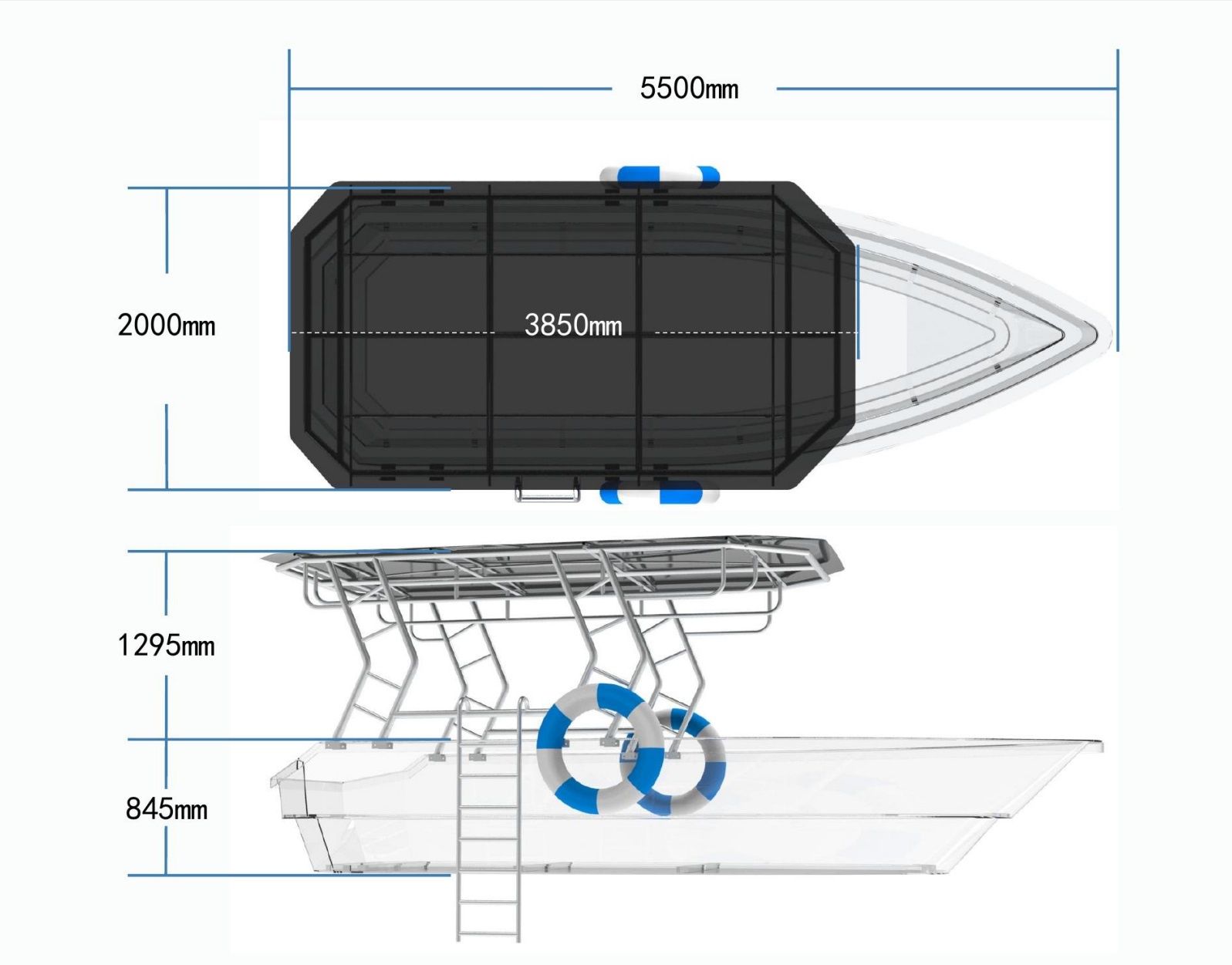5.6m (12-Person) Smart Electric Power Transparent Boat V1184-12-PERSON-SMART-ELECTRIC-POWER-TRANSPARENT-BOAT