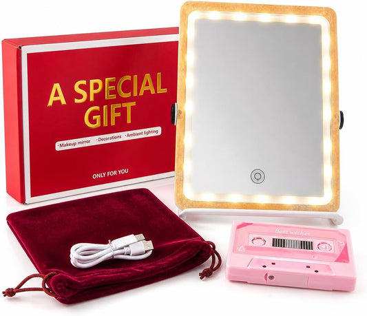 Gifts Set for Women, Wife, Girl Friend, LED Vanity Makeup Mirror with Adjustable Rack, Portable Travel Mirror V1186-CFM002
