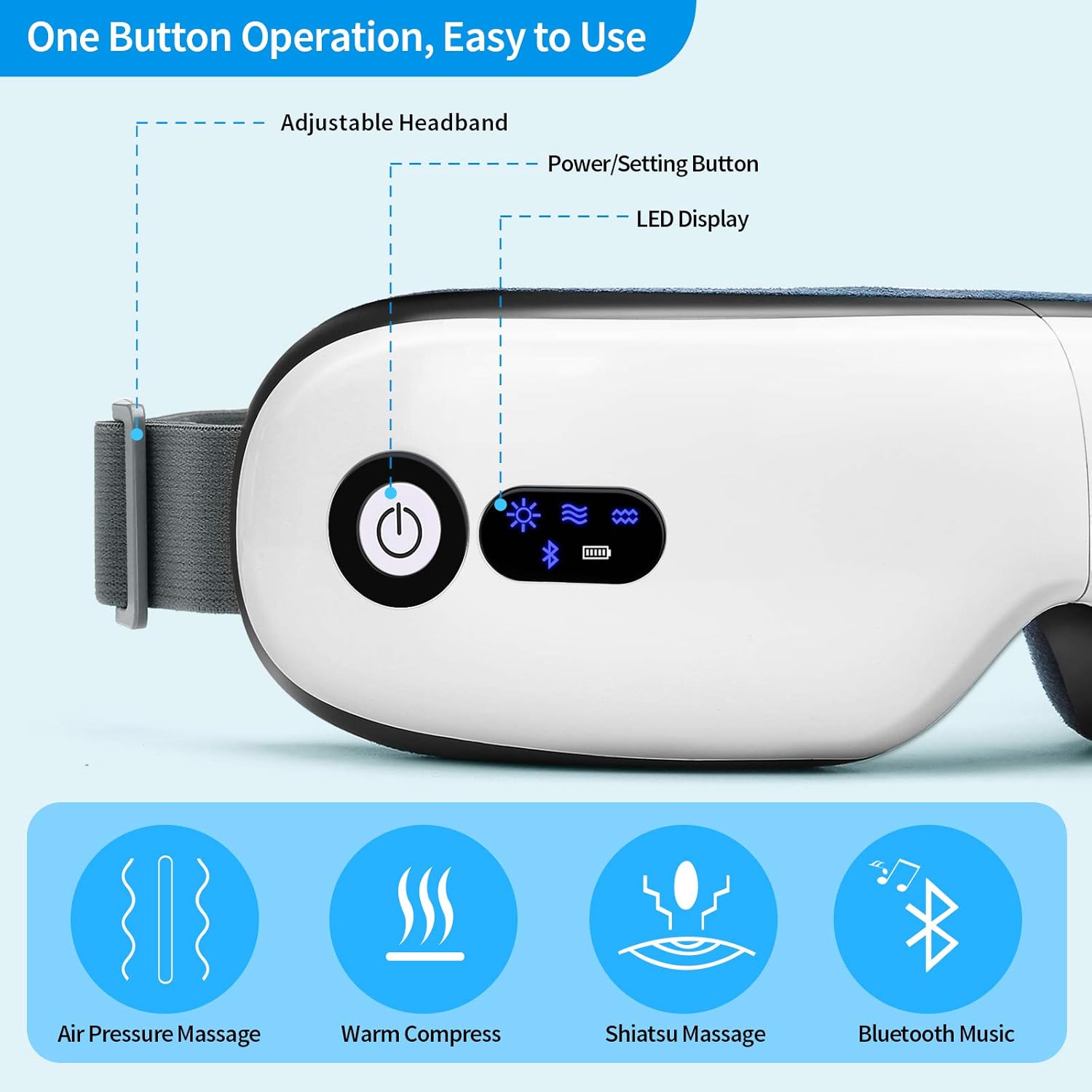 Eye Massager with Heat, Vibration and Warm Compress, Smart Sleeping Eyes Mask with Bluetooth Can Connect with V1186-EM002
