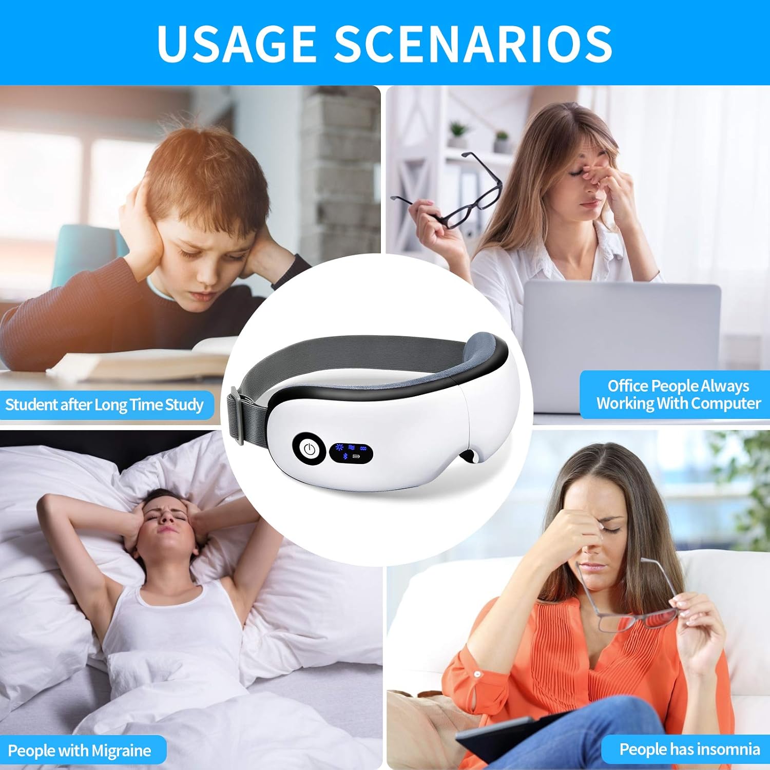 Eye Massager with Heat, Vibration and Warm Compress, Smart Sleeping Eyes Mask with Bluetooth Can Connect with V1186-EM002