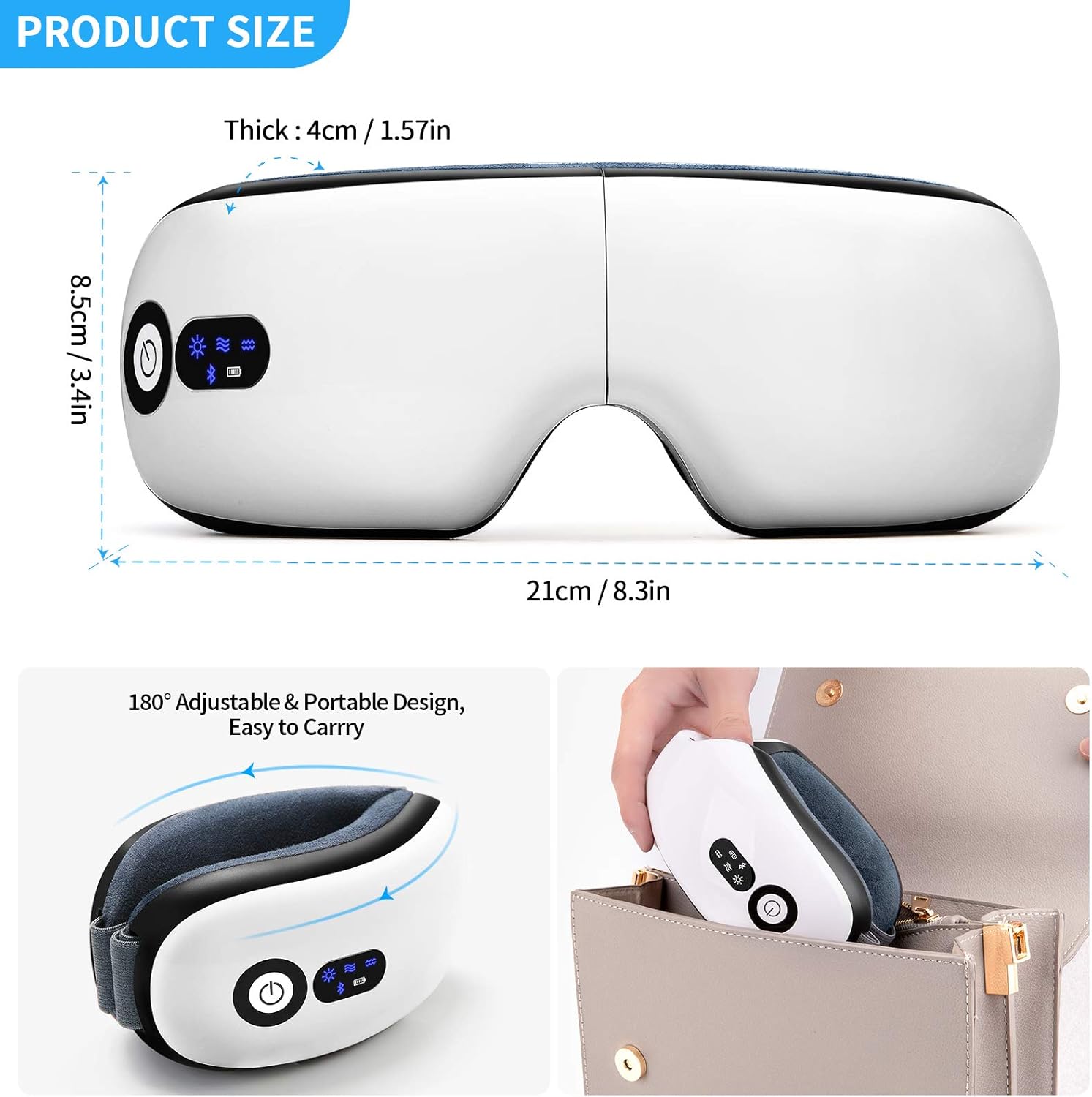 Eye Massager with Heat, Vibration and Warm Compress, Smart Sleeping Eyes Mask with Bluetooth Can Connect with V1186-EM002