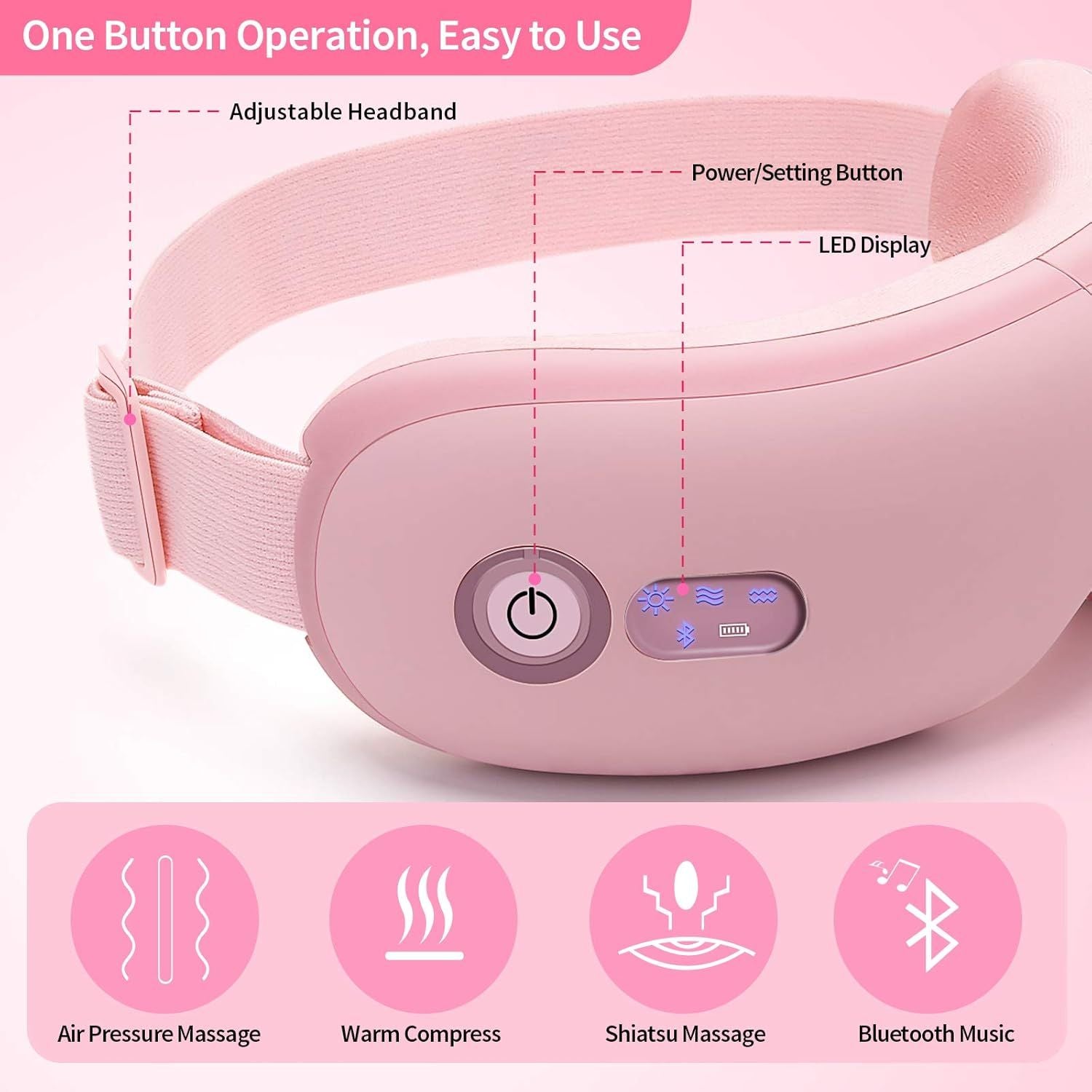 Eye Massager with Heat, Vibration and Warm Compress, Smart Sleeping Eyes Mask with Bluetooth Can Connect with V1186-EM003