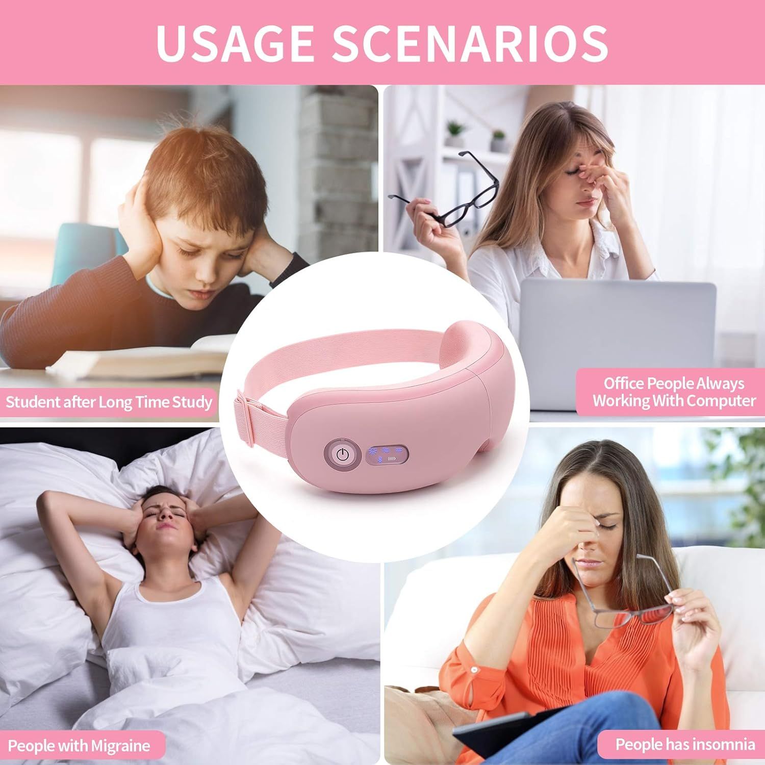 Eye Massager with Heat, Vibration and Warm Compress, Smart Sleeping Eyes Mask with Bluetooth Can Connect with V1186-EM003