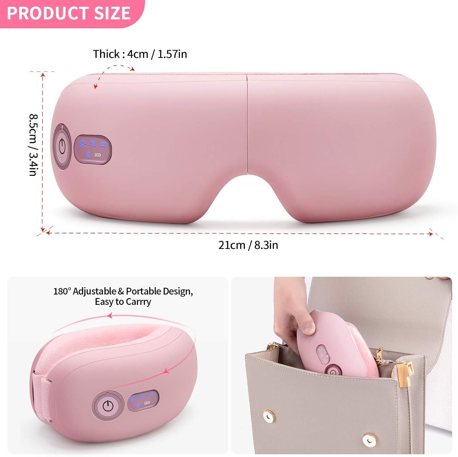 Eye Massager with Heat, Vibration and Warm Compress, Smart Sleeping Eyes Mask with Bluetooth Can Connect with V1186-EM003