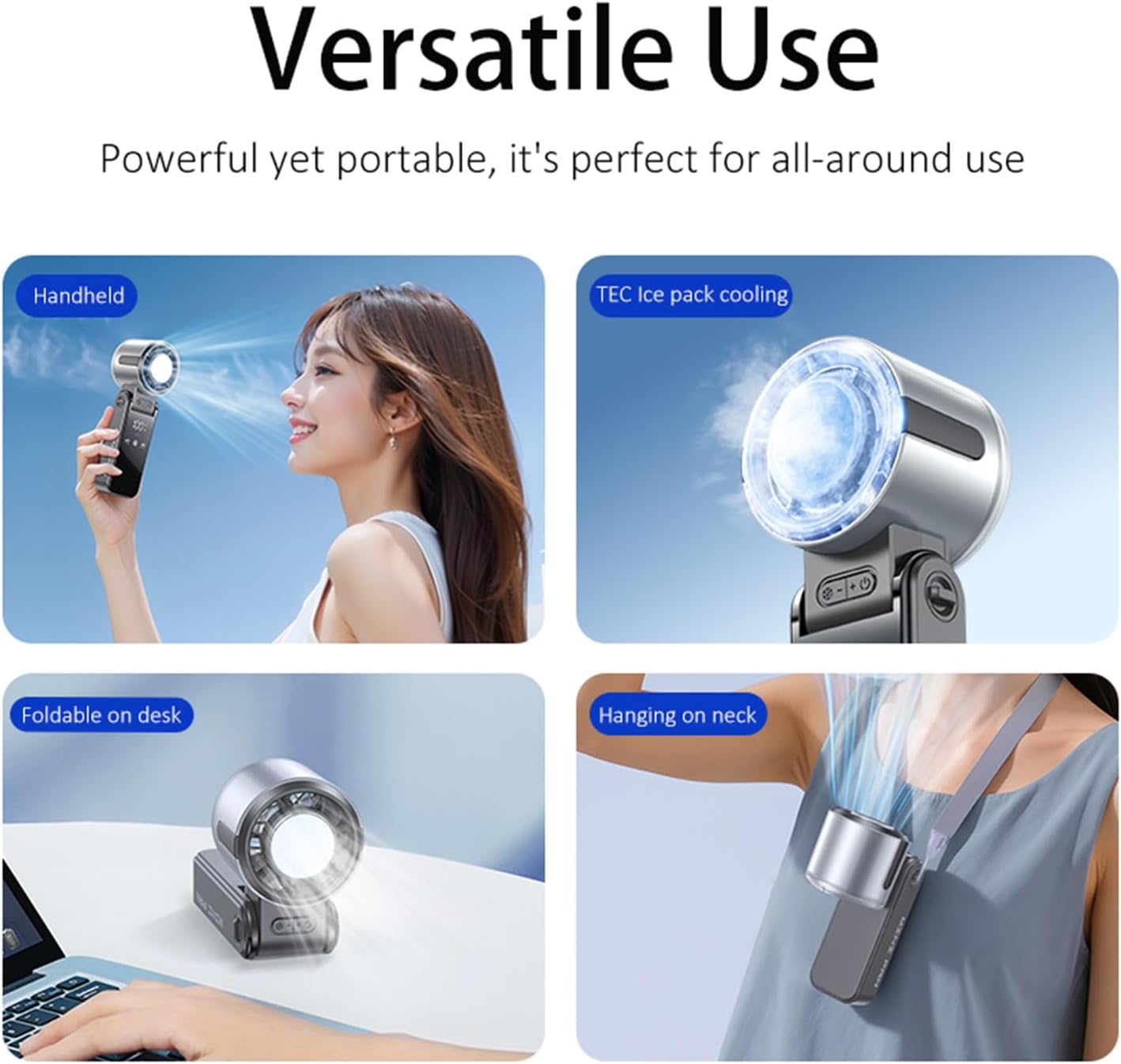 Portable Handheld Fan, Rechargeable Battery Powered with High-Speed Turbo for Strong Wind & Rapid Cooling, V1186-HF-S13-02