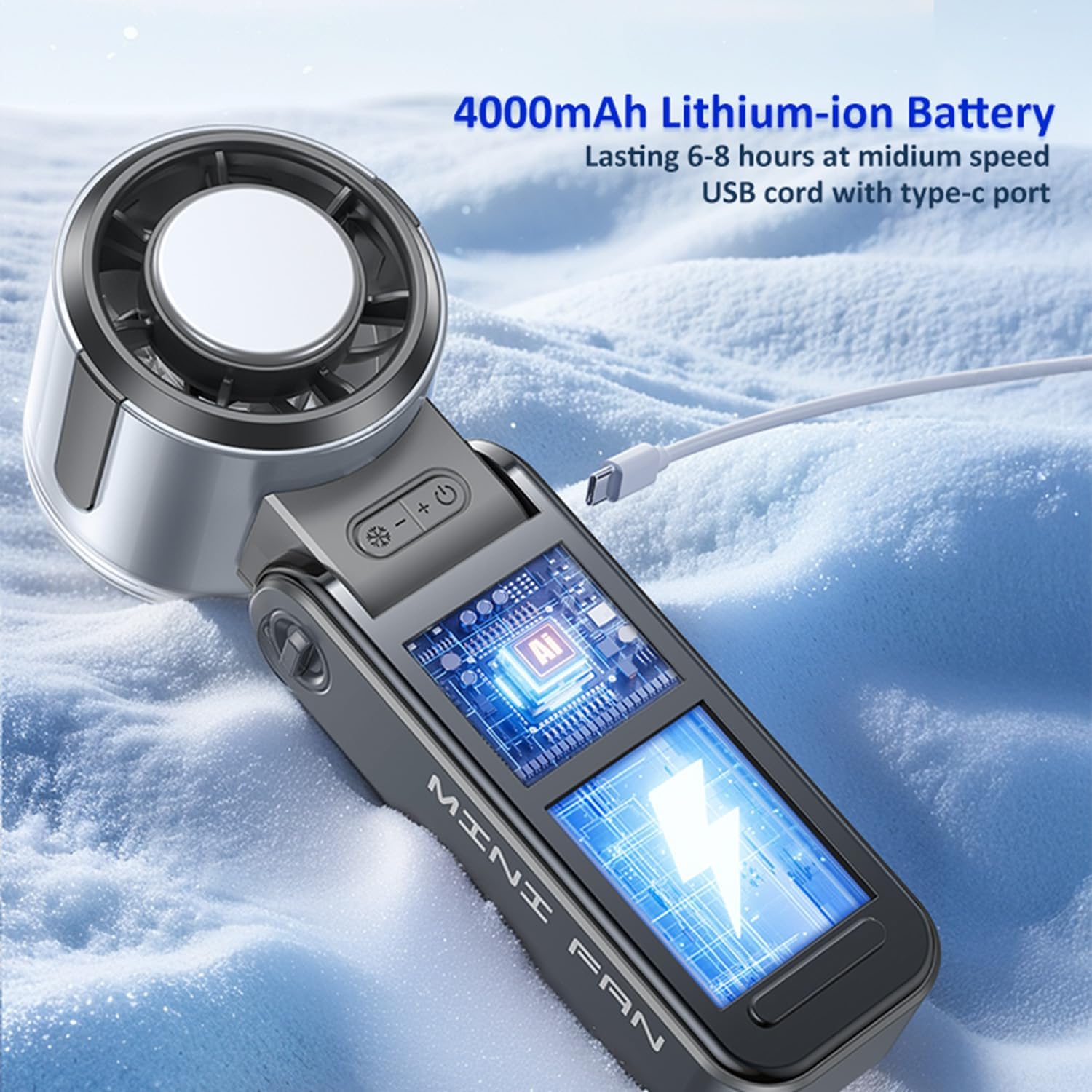 Portable Handheld Fan, Rechargeable Battery Powered with High-Speed Turbo for Strong Wind & Rapid Cooling, V1186-HF-S13-02