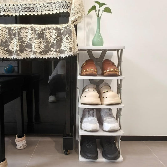 5 Tier Foldable Vertical Shoe Rack, X-Design Tall Shoes Organiser for Narrow Space, Corner Shelf for Single V1186-SRX001