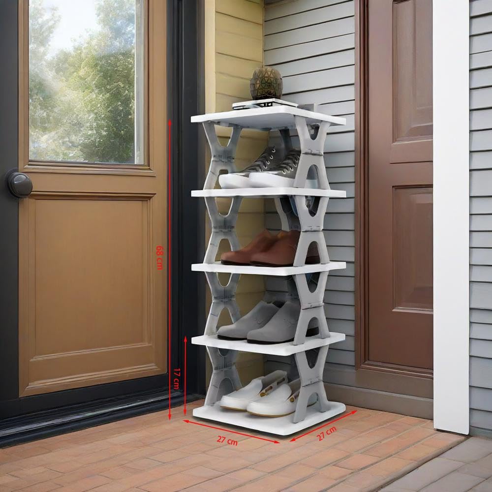 5 Tier Foldable Vertical Shoe Rack, X-Design Tall Shoes Organiser for Narrow Space, Corner Shelf for Single V1186-SRX001